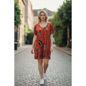 Coral Bay Short-Sleeve Dress Womens Size Small Multi Animal Print Crew Neck NEW